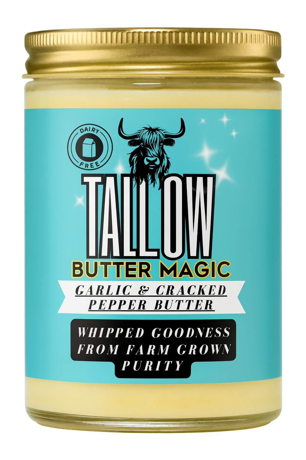 Whipped Grass-Fed Tallow Pressed Garlic and Cracked Black Pepper Butter-Dairy Free, Keto & Low Carb