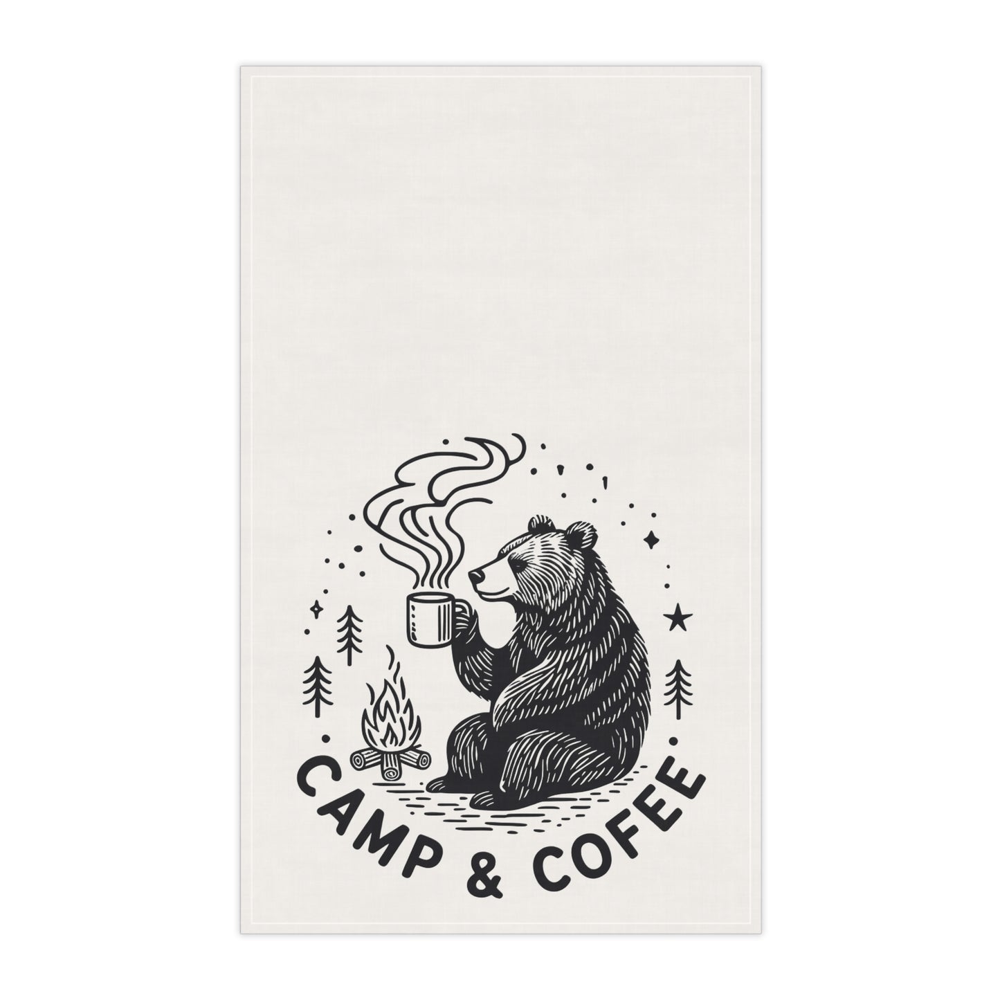 Camp & Coffee Tea Towel — Rustic Bear Camping Kitchen Towel