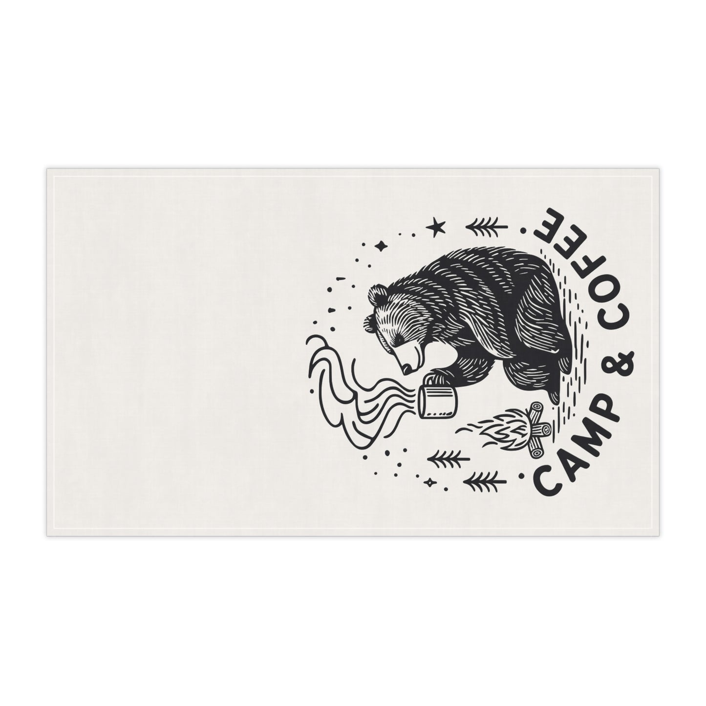 Camp & Coffee Tea Towel — Rustic Bear Camping Kitchen Towel